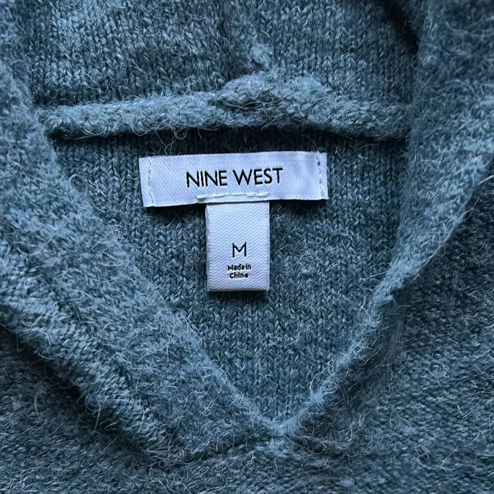 Nine West | Womens Fuzzy Knit Blue Sequin Stripe Hoodie Sweater - Size M - Picture 5 of 8